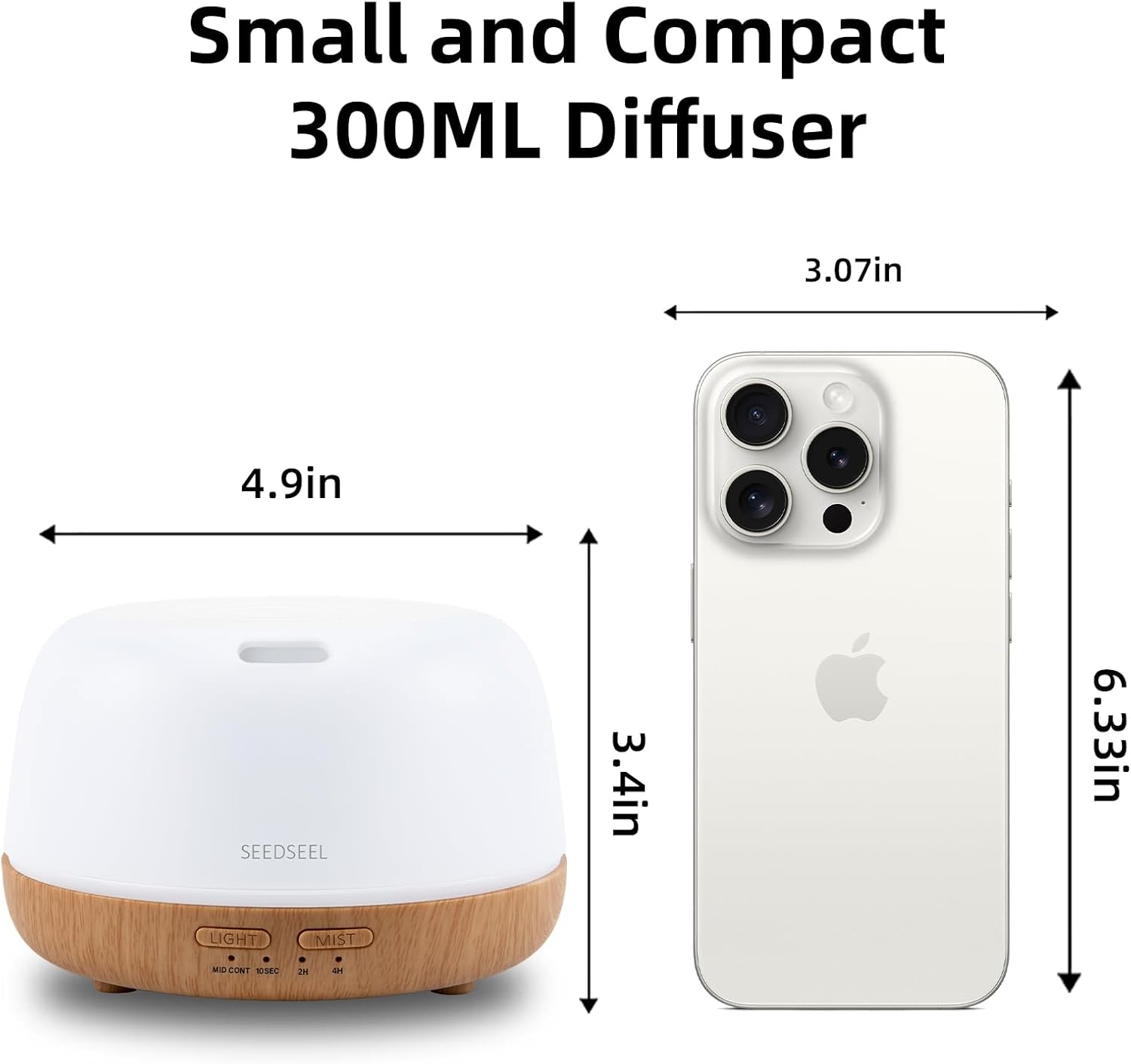 SEEDSEEL 300ML Essential Oil Diffuser with 7-Color LED Lights and Remote Control, Modern Minimalist Design, High-Efficiency Ultrasonic Mist Aromatherapy Diffuser for Home - Image 2