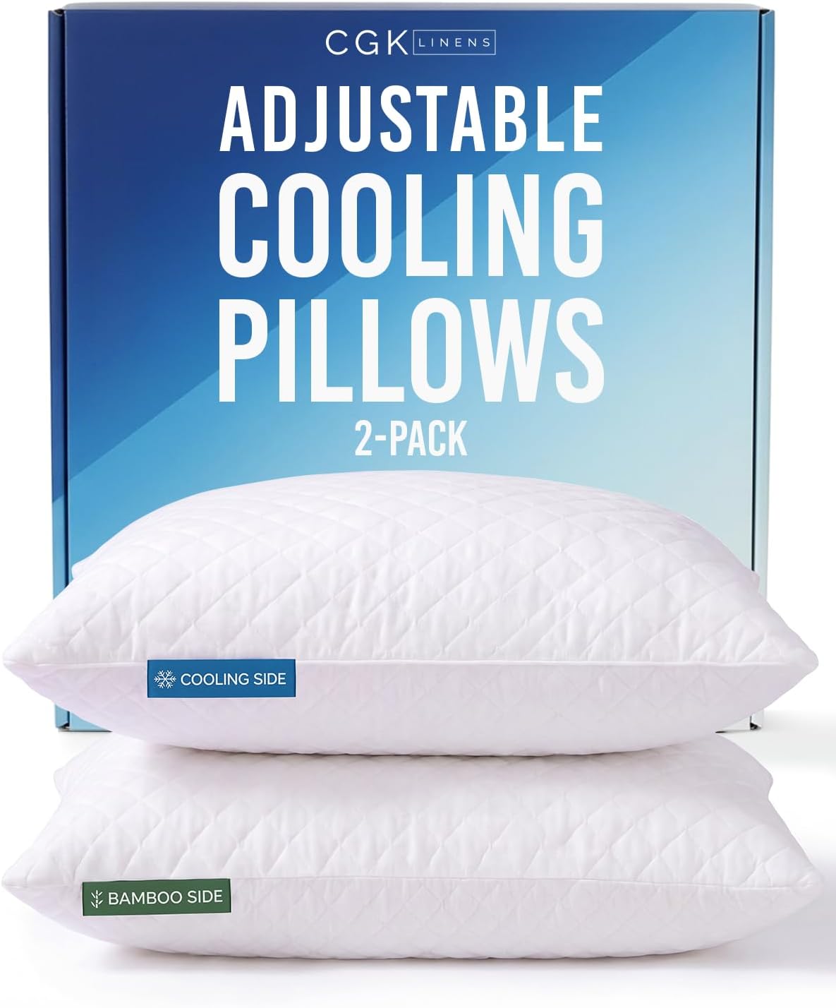 Adjustable Cooling Pillow Queen Size, Arrives Extra Full, Customizable Fill | Rayon Derived from Bamboo, Double-Sided Cooling Bed Pillow for Hot Sleepers, Adjustable Shredded Memory Foam, Soft or Firm