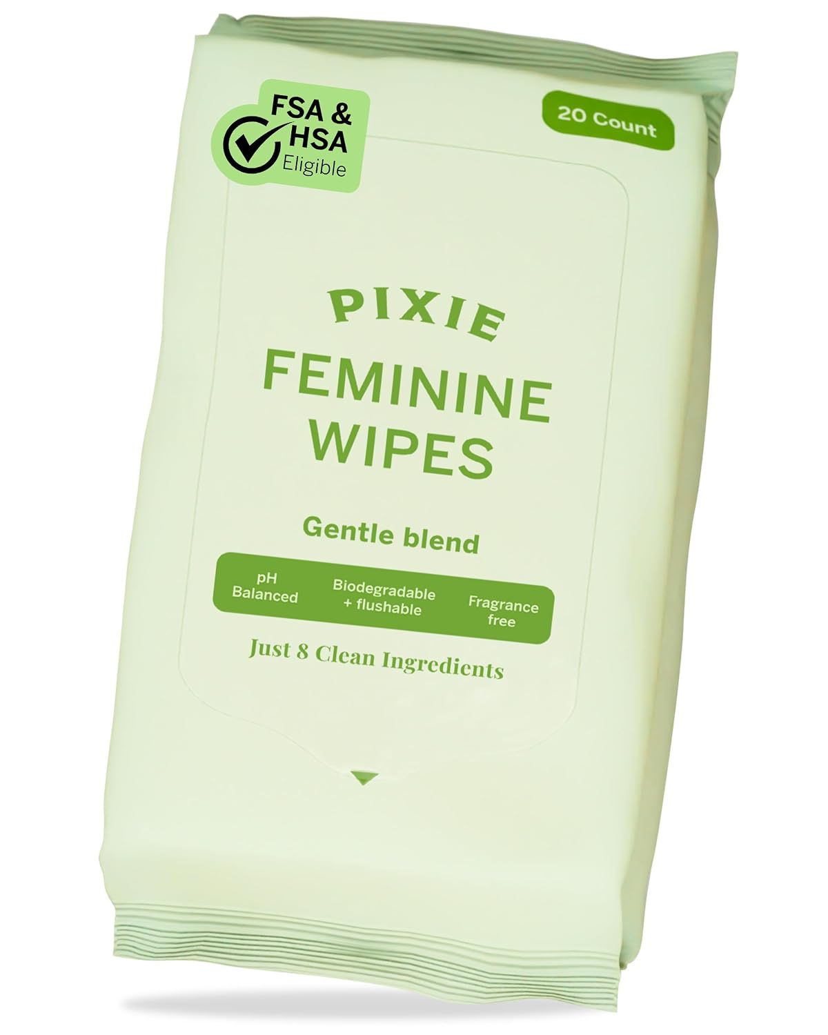 Pixie Feminine Wipes - On The Go Public Bathroom Wipes for Feminine Care - Safe On Period Cups & Menstrual Discs - Biodegradable, Flushable, pH Balanced & Unscented Menstrual Cup Wipes (20 Count)