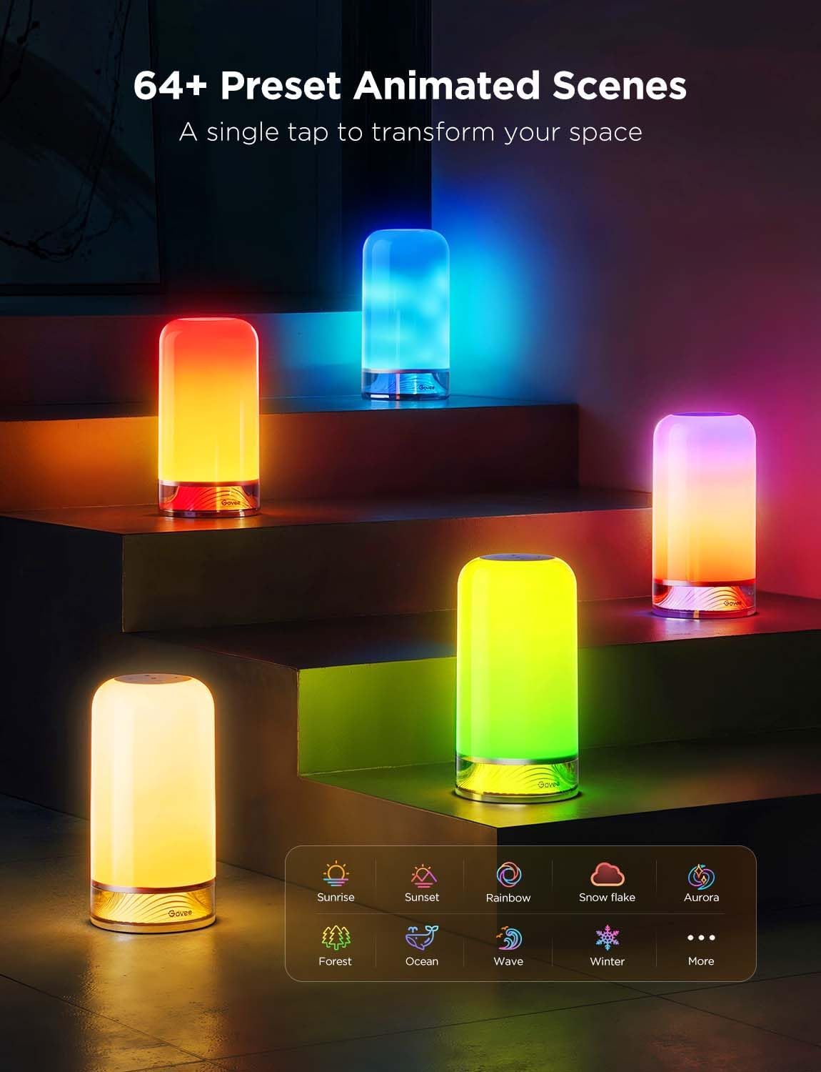 Govee RGBIC Smart Table Lamp 2, Touch Bedside Small Table Lamp (Corded) | LED Desk Lamp Compatible with SmartThings, Matter, Alexa, Nightstand Lamp for Bedroom Living Room Night Light, 64 Scene Modes - Image 3