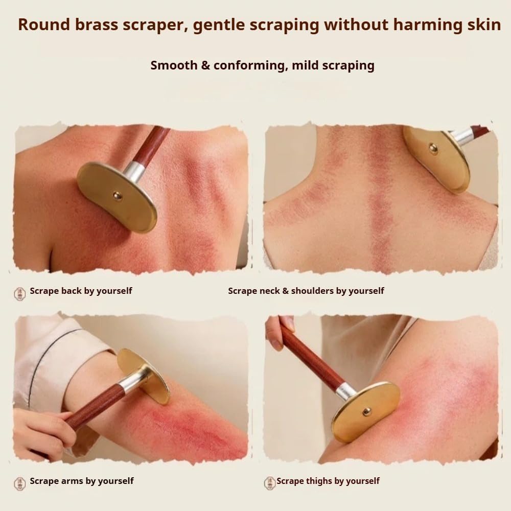 Brass Gua Sha Board with Long Handle, Self-Scraping Massage Tool for Home Use, Full Body Back Gua Sha Scraper with Rosewood Handle (Short Handle) - Image 4