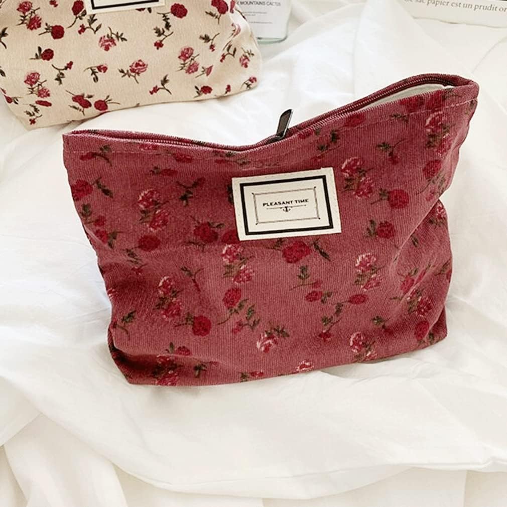 Cosmetic Bags for Women, Large Floral Makeup Bag for Purse, Dark Red Rose | Travel Toiletry Zipper Canvas Pouch, Bag Organizer for Travel Essentials, Make Up Brushes Storage, Purse Organizer Pouches - Image 4