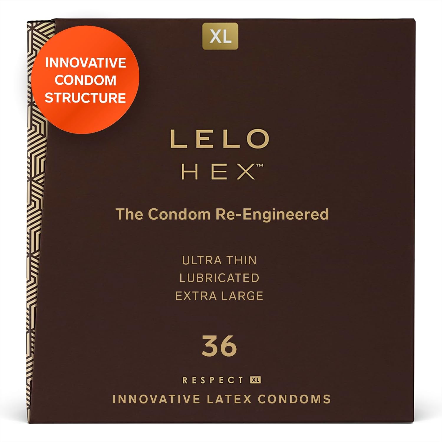 LELO HEX Respect XL - Extra Large Condoms, Increased Strength, 36 Pack | This ultra thin condom offers increased strength without reducing sensation, for comfortable, reliable protection.