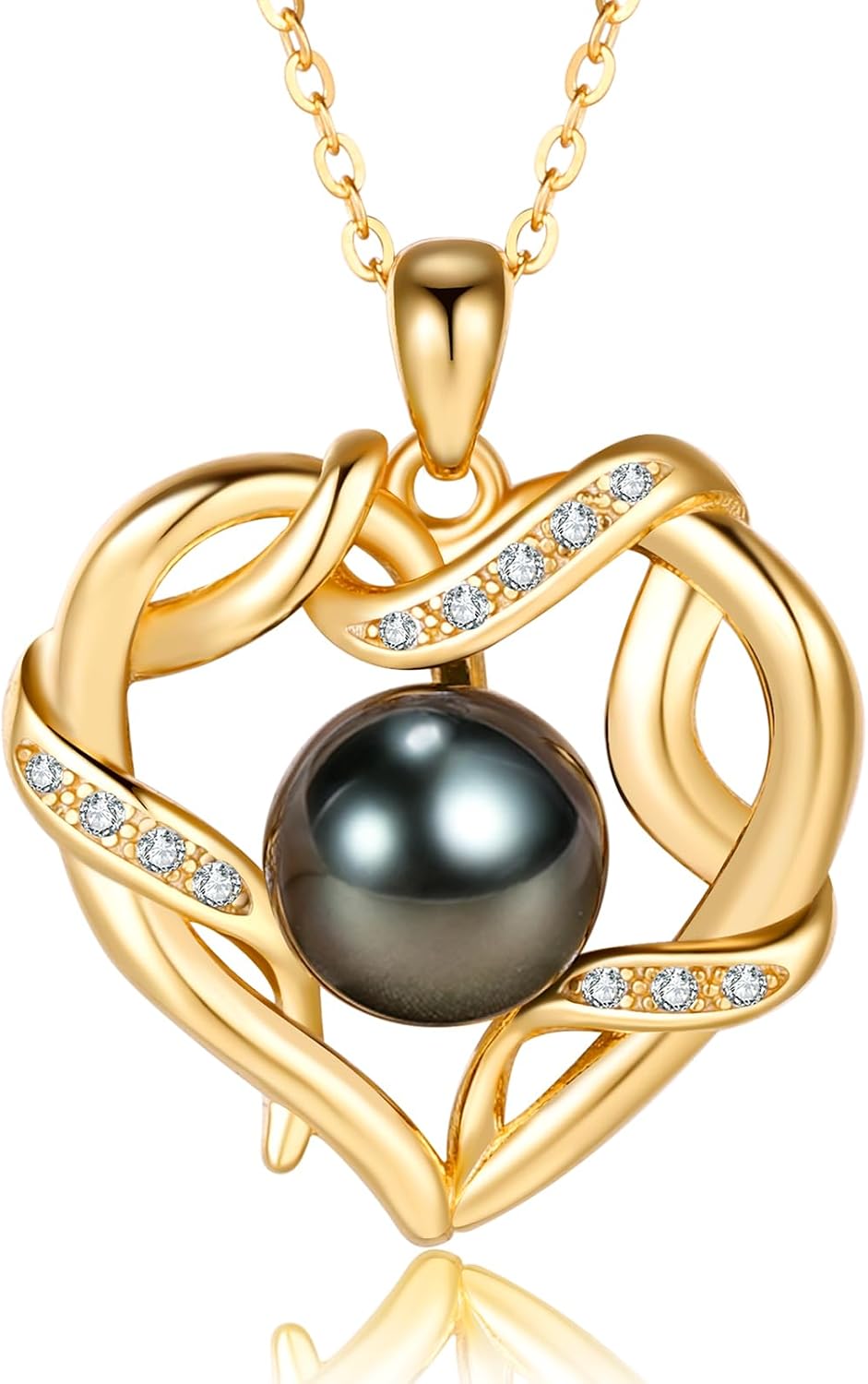 NONNYL Christmas Birthday Gifts for Women- Pearl- Heart Necklace- Wife Mom Girlfriend Her- Anniversary Mothers Day Valentine's Jewelry Gifts Real 9-10mm Pearl Pendant
