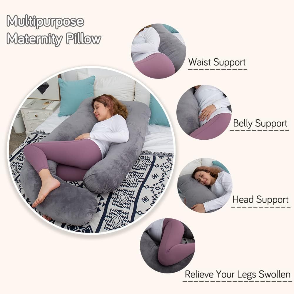 60 Inch Pregnancy Pillow for Sleeping, Extra Large U Shaped Body Pillow, Maternity Pillow for Pregnant Women with Velvet Cover (Dark Grey) - Image 3