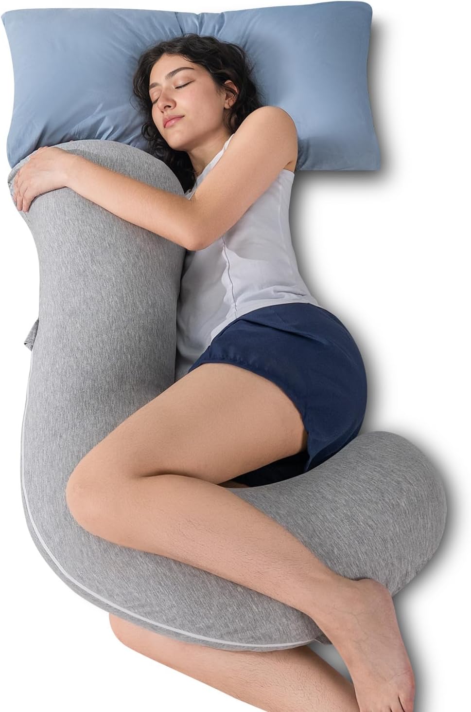 QUEEN ROSE Body Pillow for Side Sleepers, S Shaped Hug Pillow for Adults, Grey