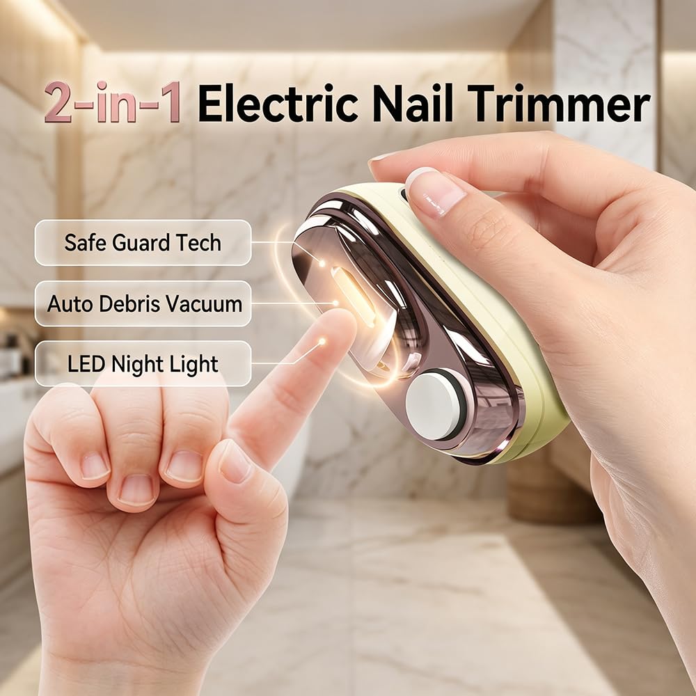 2-in-1 Smart Electric Nail Clipper & Polisher, Rechargeable Automatic Nail Clipper, Automatic Nail Trimmer with Debris Container and LED Light, Nail Grinder for Adults and Seniors, Light Beige, 1PCS - Image 4