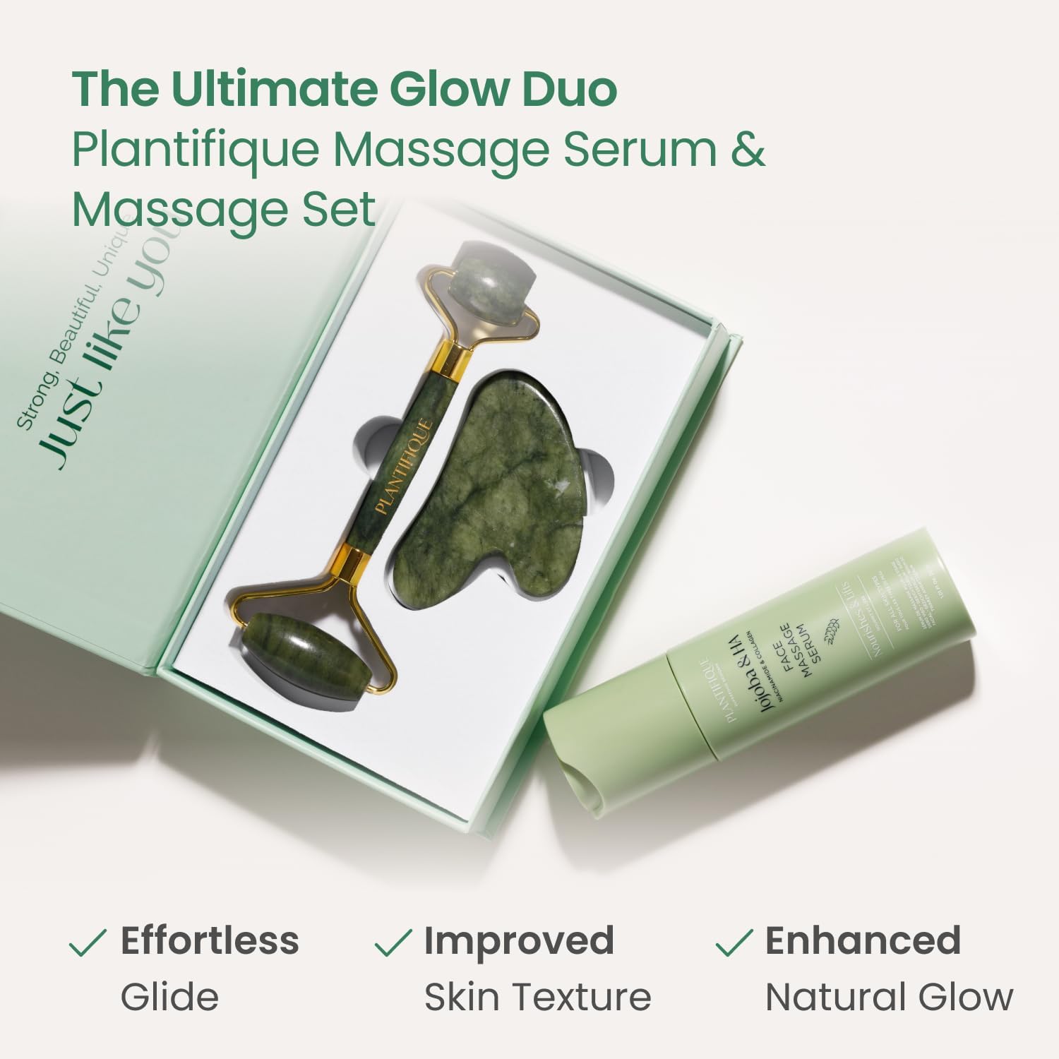 PLANTIFIQUE Jade Roller & Gua Sha Facial Tool Set, Certified Face Massager | Face Roller & Guasha Tool for Lymphatic Drainage, Face Sculpting & Jawline Shaper - Reduce Puffiness & Relieve Tension - Image 3