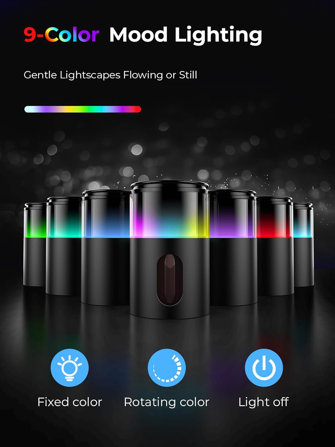 Waterless Essential Oil Diffuser: 𝟗-𝐂𝐨𝐥𝐨𝐫 𝐋𝐄𝐃 for Home | Portable Scent Diffuser - No Water No Heat For Pure Aroma - 48H Battery 3 Mist Levels & 4 Timers for Car Office - Image 2