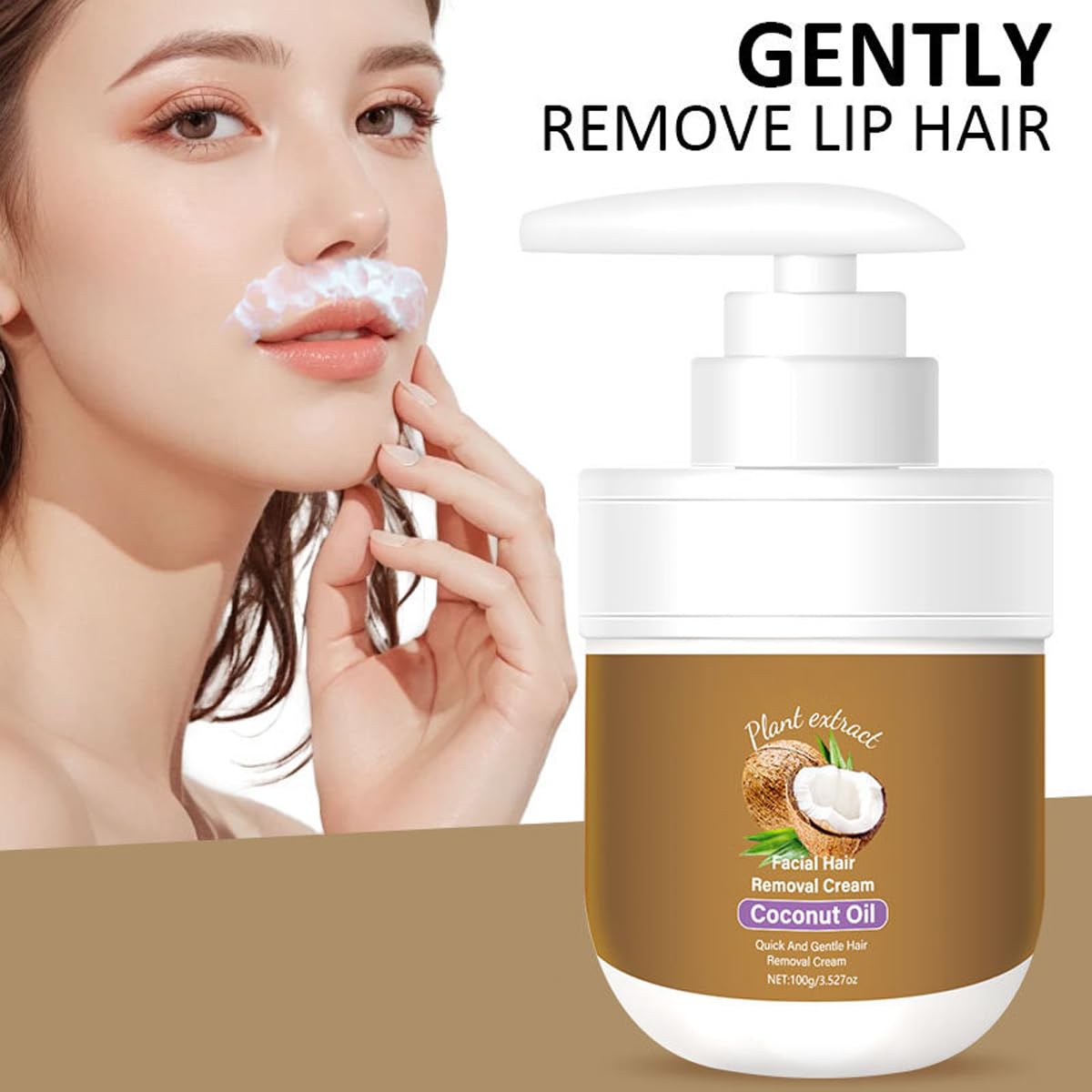 Facial Hair Removal Cream, Coconut Oil Hair Removal Cream, 3.52 fl oz | for Women for Upper Lip & Chin, Gentle and Non-irritating Remove Excess Hair - Image 2