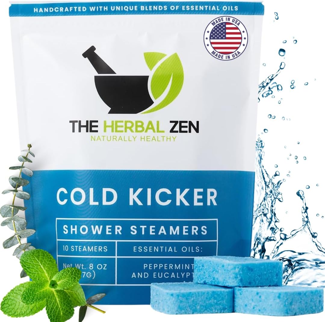 The Herbal Zen Cold Kicker Shower Steamers Aromatherapy Relief - 10 Pack | Eucalyptus & Peppermint Vapor Tablets | Shower Bombs Gift For Women & Men |Soothing Natural Essential Oils | Handmade In USA