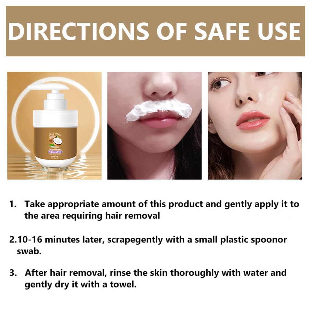 Facial Hair Removal Cream, Coconut Oil Hair Removal Cream, 3.52 fl oz | for Women for Upper Lip & Chin, Gentle and Non-irritating Remove Excess Hair - Image 7