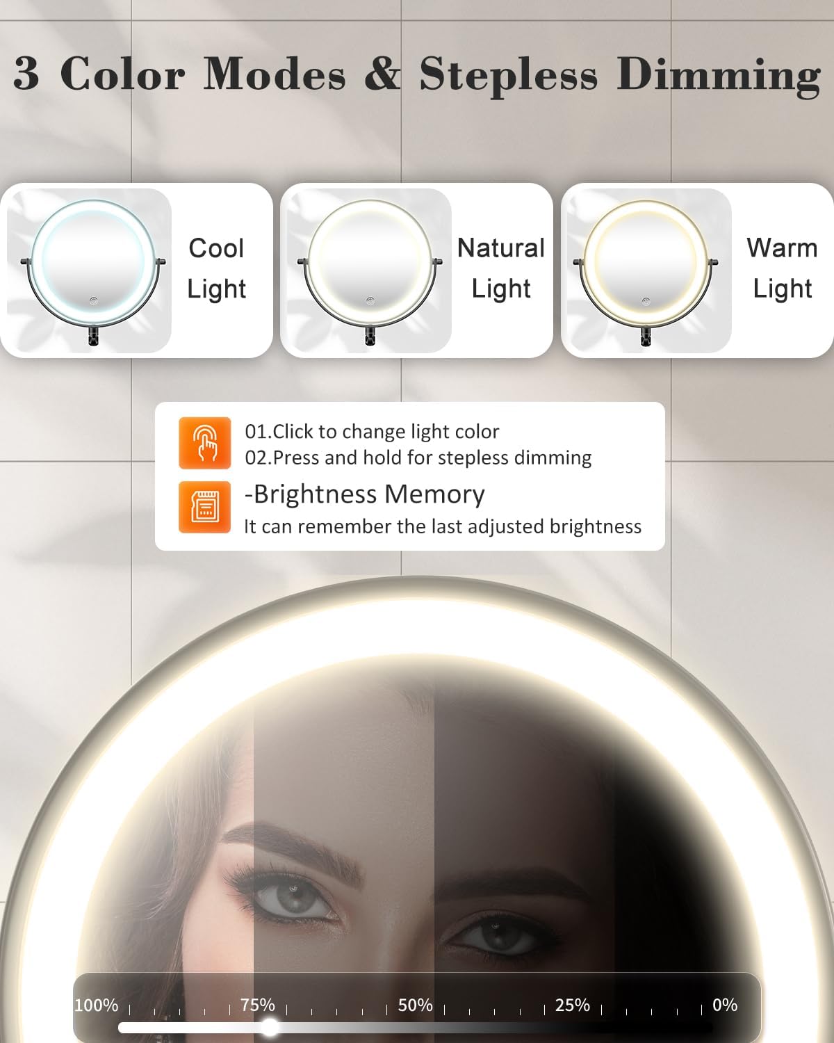 9'' 30X/1X Wall Mounted Height Adjustable Lighted Magnifying Makeup Mirror | 5000mAh Rechargeable Bathroom Mirror with 3 Color Modes Light, Extended Arm Space Saving for Apartment, Hotel, Rental House - Image 4