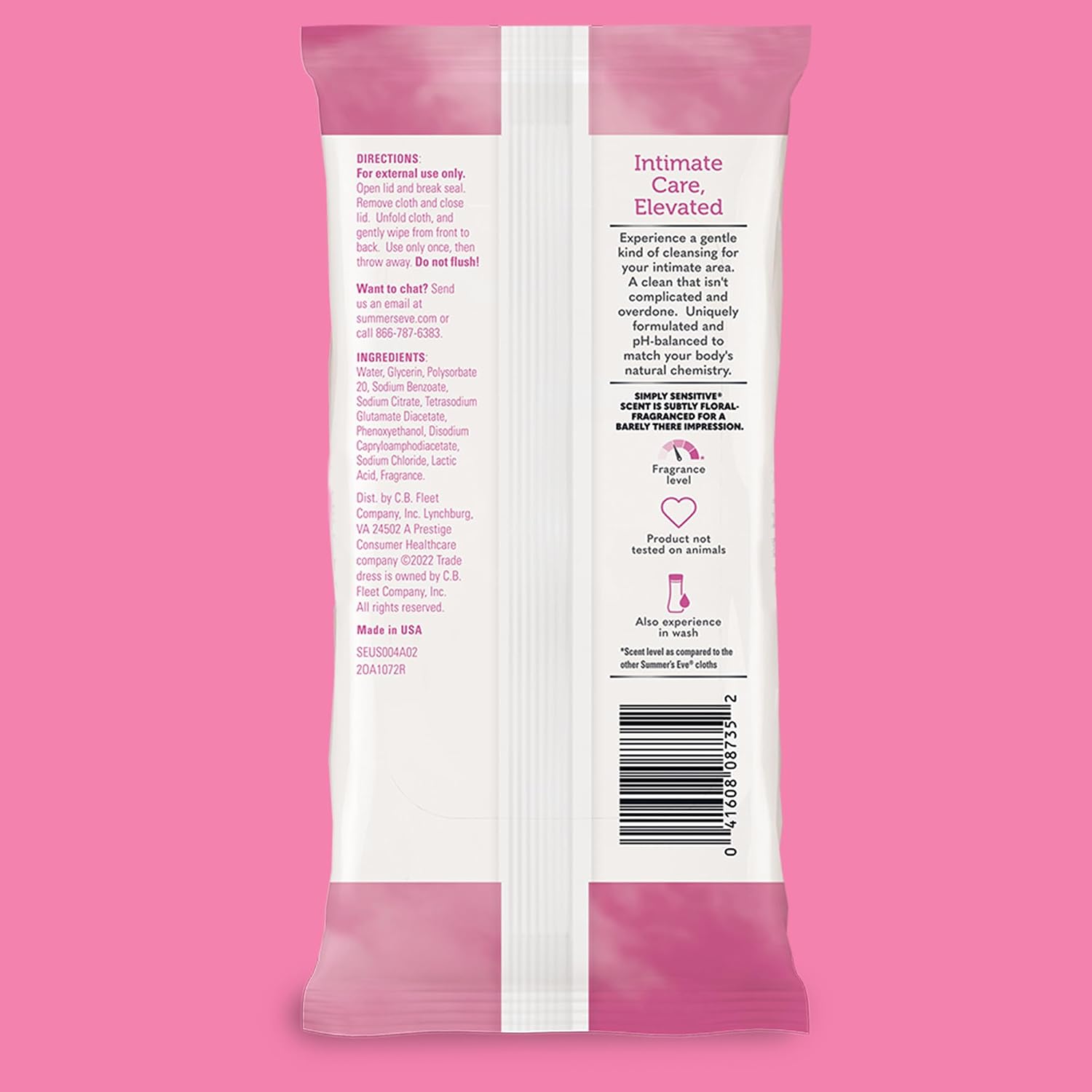 Summer's Eve Simply Sensitive Feminine Wipes, Gentle pH-Balanced Micellar Water Based Formula Helps Control Vaginal Odor, Resealable Pack, 32 Wipes, Pack of 4 - Image 7