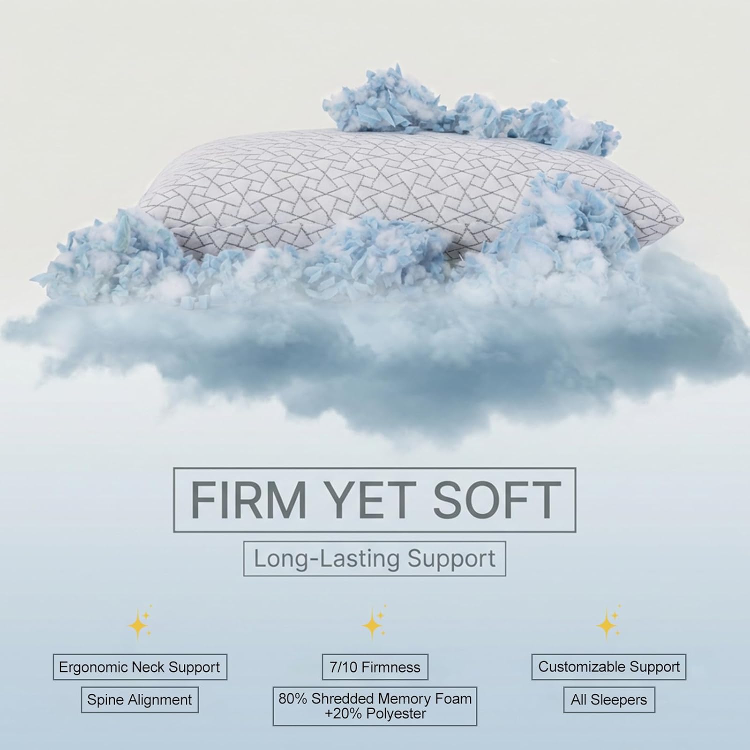 Meoflaw Adjustable Memory Foam Pillows: 2 Pack Queen Size Shredded Foam Bed Pillow for Sleeping with Removable & Washable Pillowcase for All Sleep Positions - Image 7