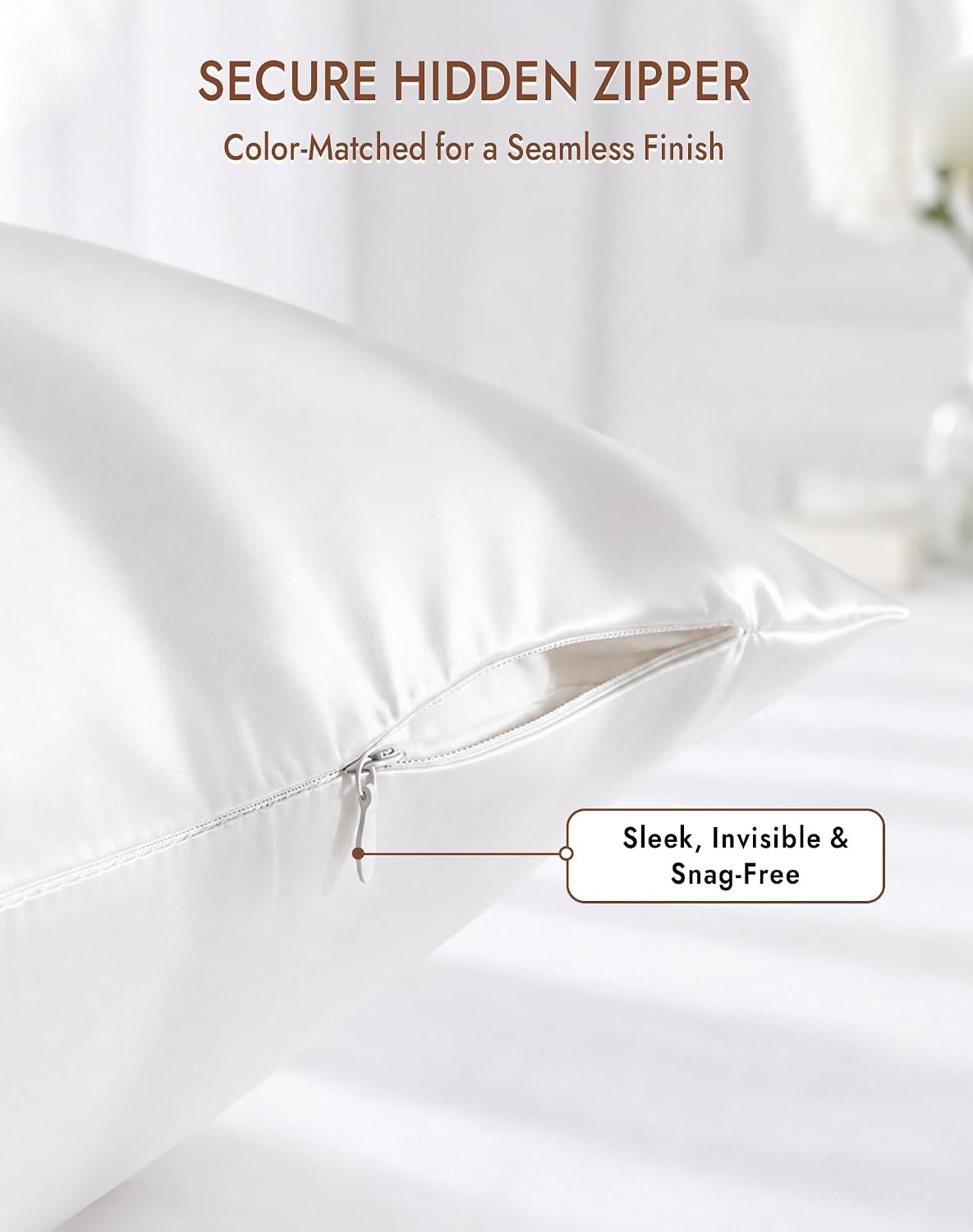 100% Organic Mulberry Silk Pillow Cases for Hair & Skin Standard | Both Sides Grade 6A Silk, Breathable & Cooling, Hidden Zipper, Gift for Women & Men (Standard 20''x26'', White) - Image 6
