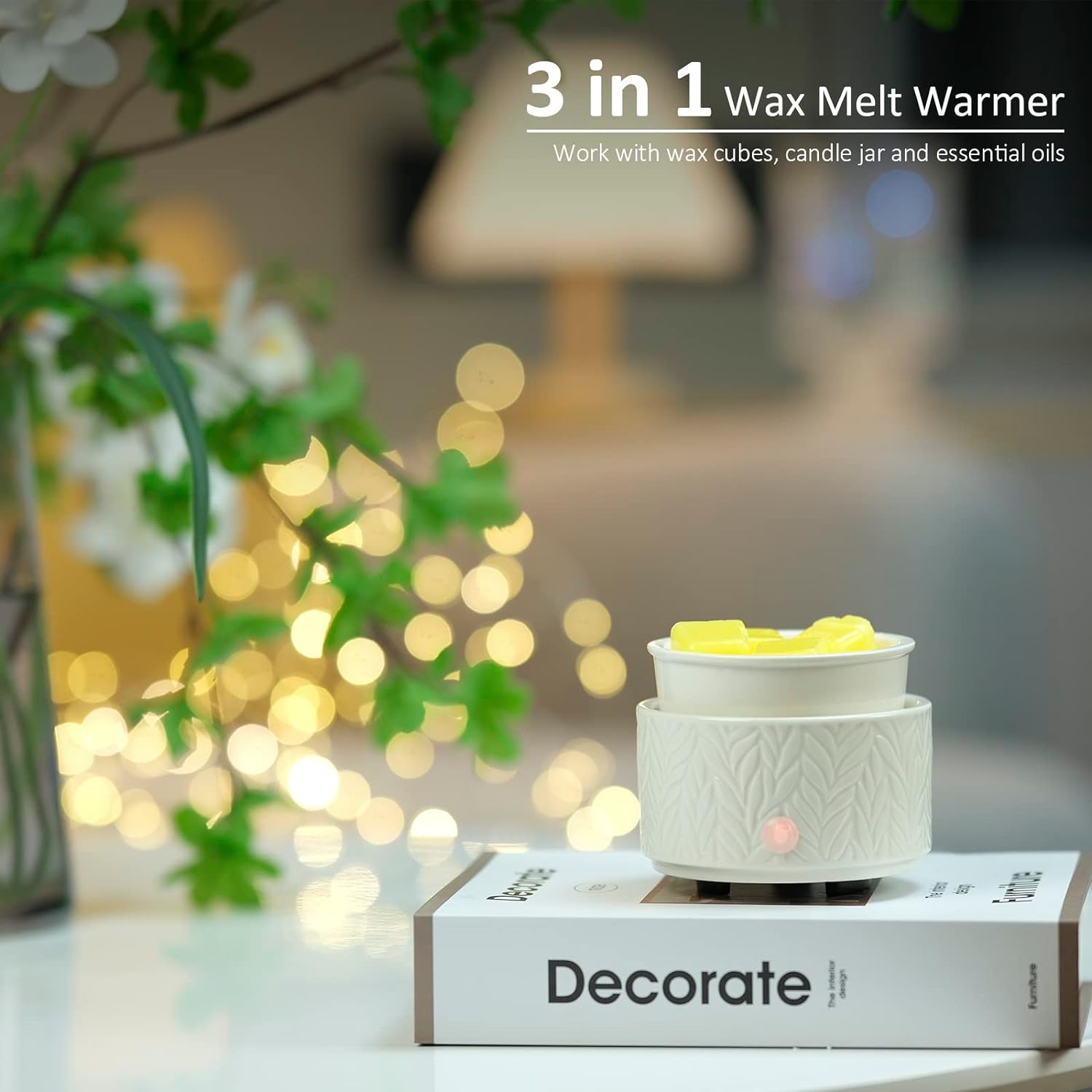 EQUSUPRO Wax Melt Warmer for Scented Wax Melts 3-in-1 Electric Ceramic Candle Wax Warmer Burner Fragrance Wax Melter for Home Office Bedroom Gift & Decor (Leaf) - Image 2