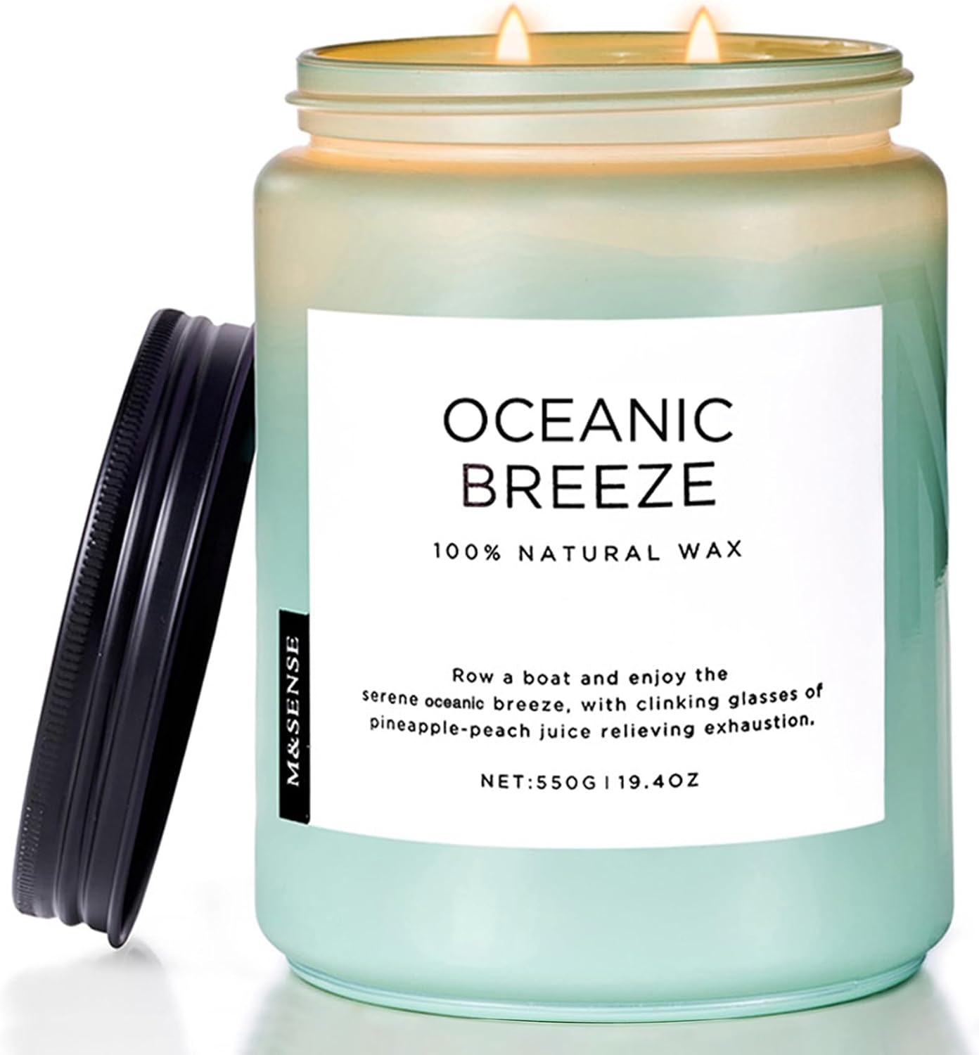 M&SENSE Candle Oceanic Breeze Home Scented, 19.4oz 110H Natural Soy Wax | Organic Non Toxic, Long Lasting, 2 Wick Pineapple & Mango Fresh Scent for Stress Relief, Aromatherapy Gifts for Women/Men