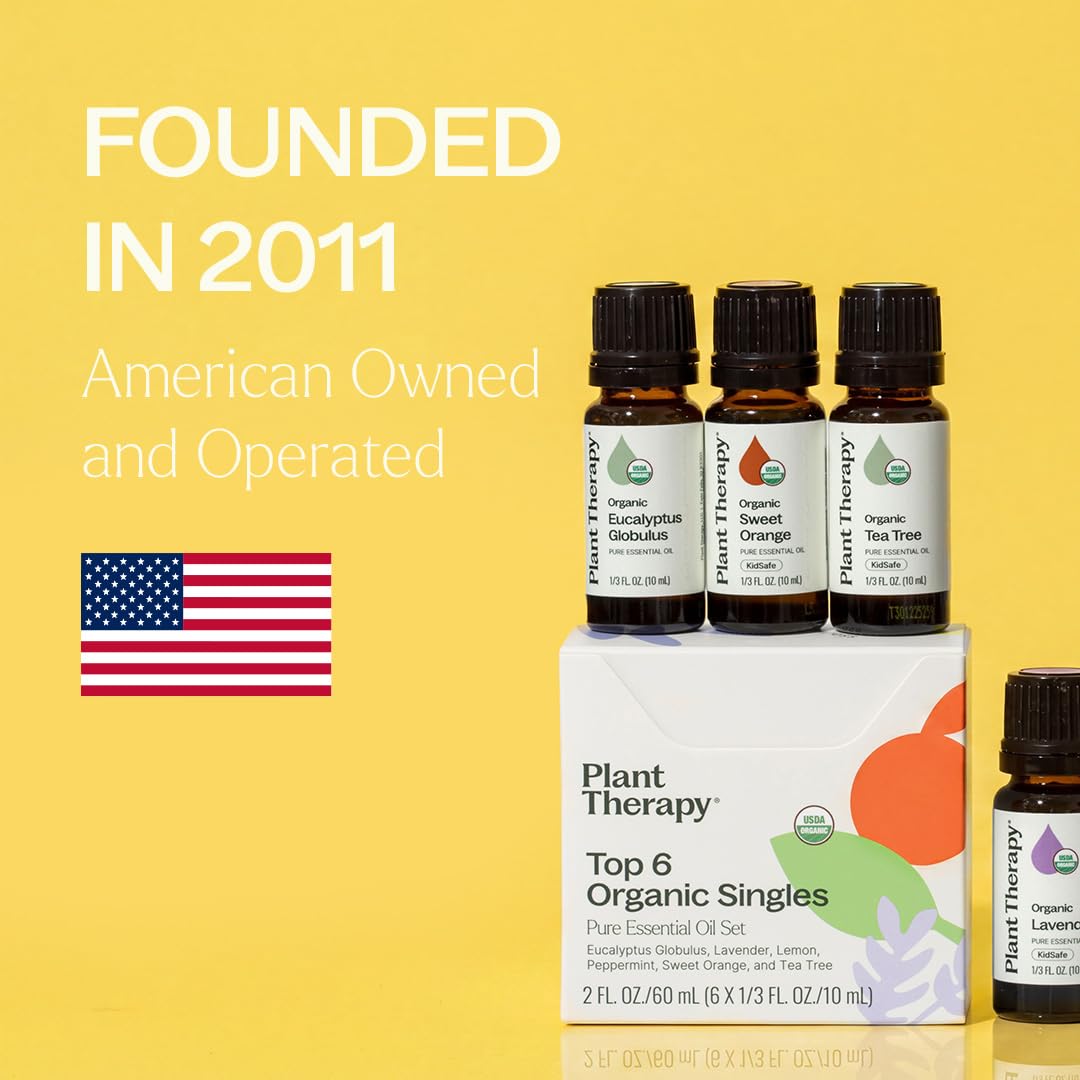 Plant Therapy Top 6 USDA Organic Essential Oil Set for Diffusion & Topical | Includes Lavender, Peppermint, Eucalyptus, Lemon and Tea Tree Pure Essentail Oils, 10 mL (1/3 oz) Each - Image 7