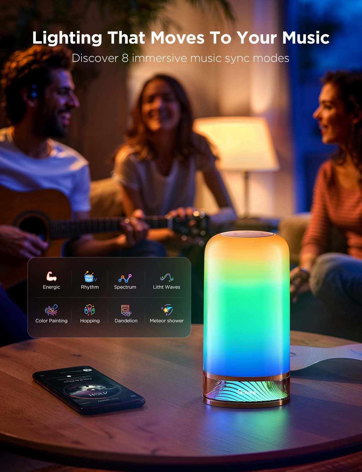 Govee RGBIC Smart Table Lamp 2, Touch Bedside Small Table Lamp (Corded) | LED Desk Lamp Compatible with SmartThings, Matter, Alexa, Nightstand Lamp for Bedroom Living Room Night Light, 64 Scene Modes - Image 5