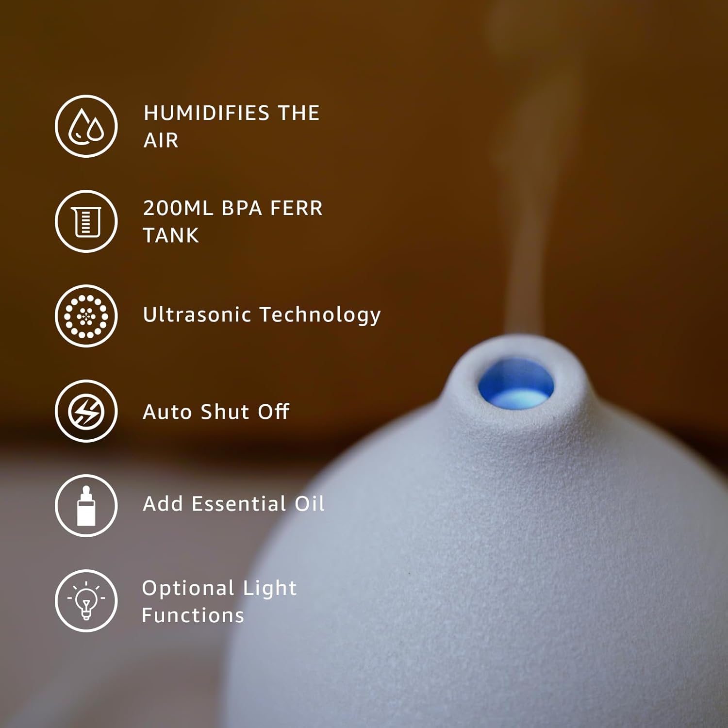 200ML Ceramic Essential Oil Diffuser for Home, Stone Diffuser | Ultrasonic Aromatherapy Diffuser & Air Humidifier for Bedroom, Office, Yoga, 7 LED Lights, Auto Shut-Off, 3 Timers,Wood Grain - Image 6
