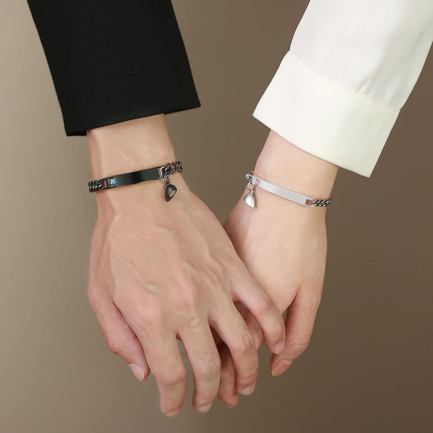Matching Couple Bracelets for Men Women : His Hers Stainless Steel Cuban Link Chain Bracelets Set for Boyfriend Girlfriend Husband Wife, Romantic Gifts for Valentines Birthday Anniversary - Image 3