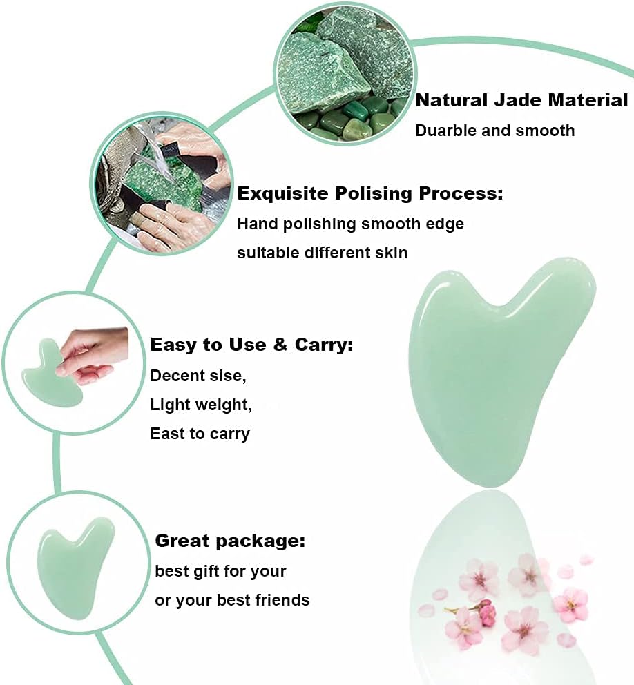 Gua Sha, Jade Stone Gua Sha Massage Tool, Guasha Tool for Face and Body Skin Massage. Gua Sha Set for Toxins Prevents Wrinkles for SPA Acupuncture, Therapy Trigger Point Treatment. - Image 3