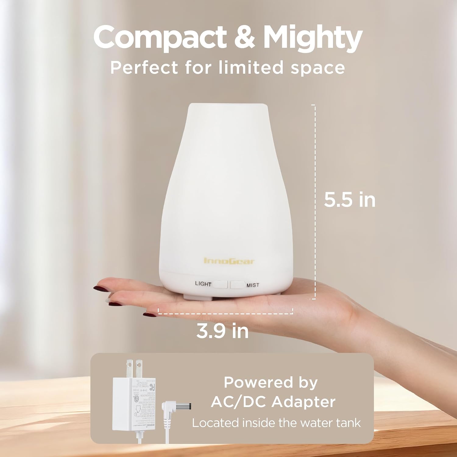 InnoGear Essential Oil Diffuser Ultrasonic Diffusers for Home, Basic White | Cool Mist Humidifier, Aromatherapy, Large Room, Run up to 8hrs, Waterless Auto Off, 7 Lights, Living Room, Quiet Operation - Image 2