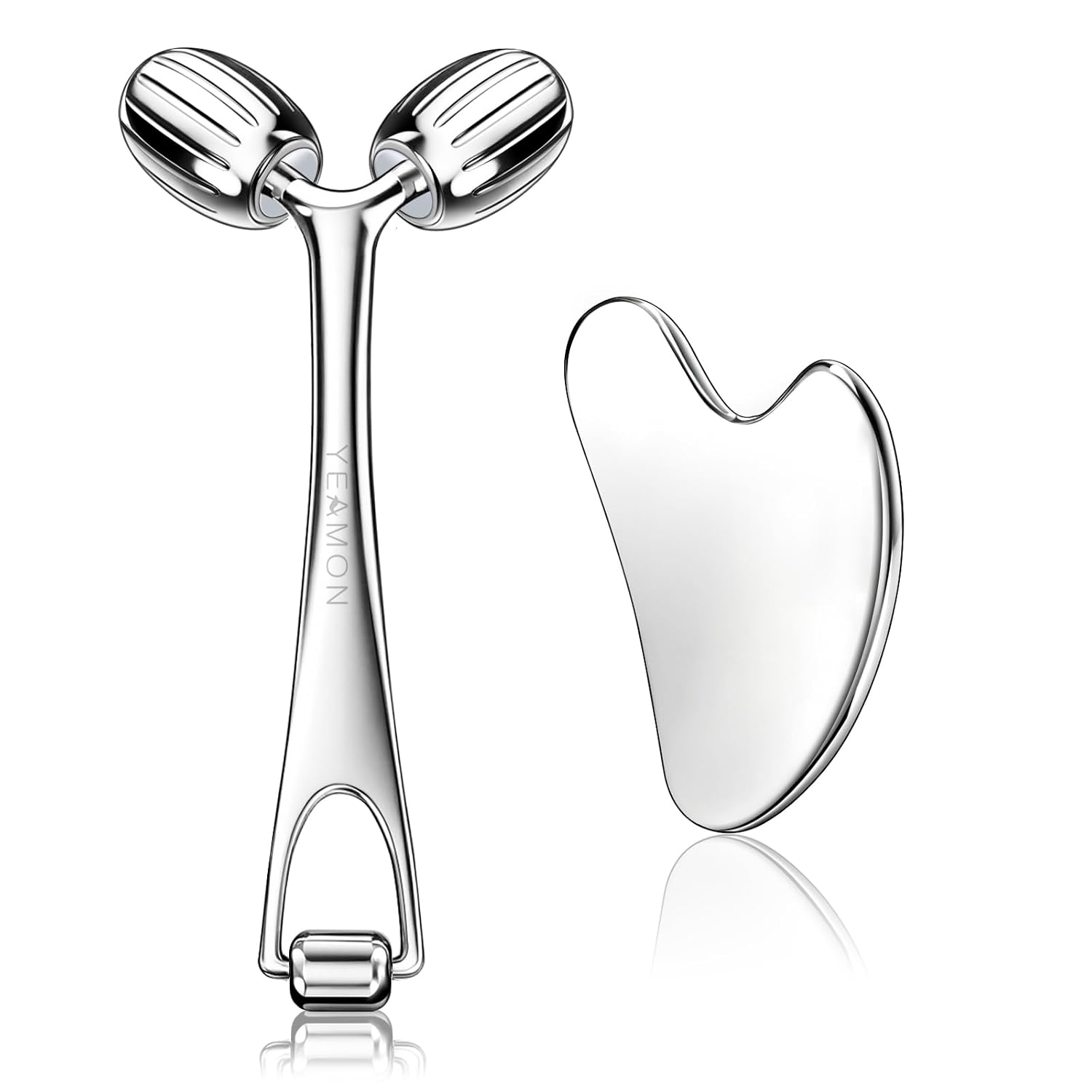 Yeamon Gua Sha Facial Tools and Face Roller Set, Facial Massage Tool for Women’s Skincare Routine,Cooling Stainless Steel Face Sculpting Eyes Roller Guasha for Daily Use or Self-Care Gift for Women