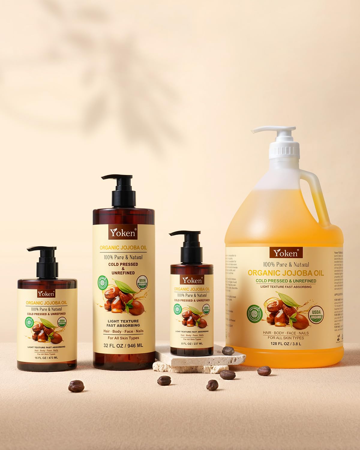 Yoken 32 fl oz (EWG Verified) 100% Pure Jojoba Carrier Oil - Unrefined, Hexane-Free, Cold Pressed for Skin, Face, Hair, Nails, and Massage | Body Oil For Women After Shower Unscented Carrier Massage Moisturizer Hydrating Nourishing Essential Oil Mixing - Image 6