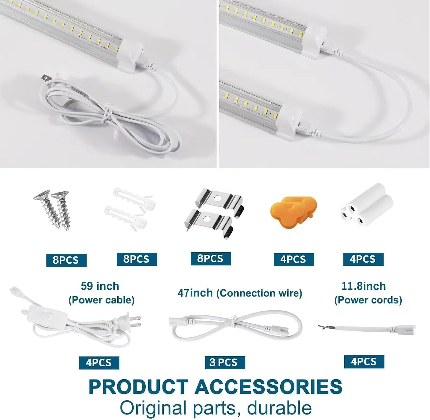 Led Shop Lights,Led Shop Lights 4FT 50W 6500K 7000LM Clear White,Shop Light 4FT 110V Linkable Integrated V-Shape for Shop Garage,Warehouse,Workbench and Workshop Commercial Bay Lighting(4-Pack) - Image 5