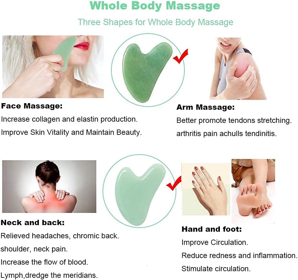 Gua Sha, Jade Stone Gua Sha Massage Tool, Guasha Tool for Face and Body Skin Massage. Gua Sha Set for Toxins Prevents Wrinkles for SPA Acupuncture, Therapy Trigger Point Treatment. - Image 6