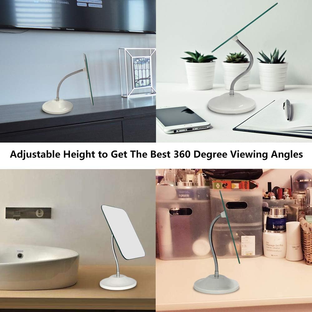 YEAKE Adjustable Flexible Gooseneck Makeup Mirror,360°Rotation Folding Portable Desk Vanity Mirror with Stand Shower Shaving Cosmetic Mirror Square - Image 4