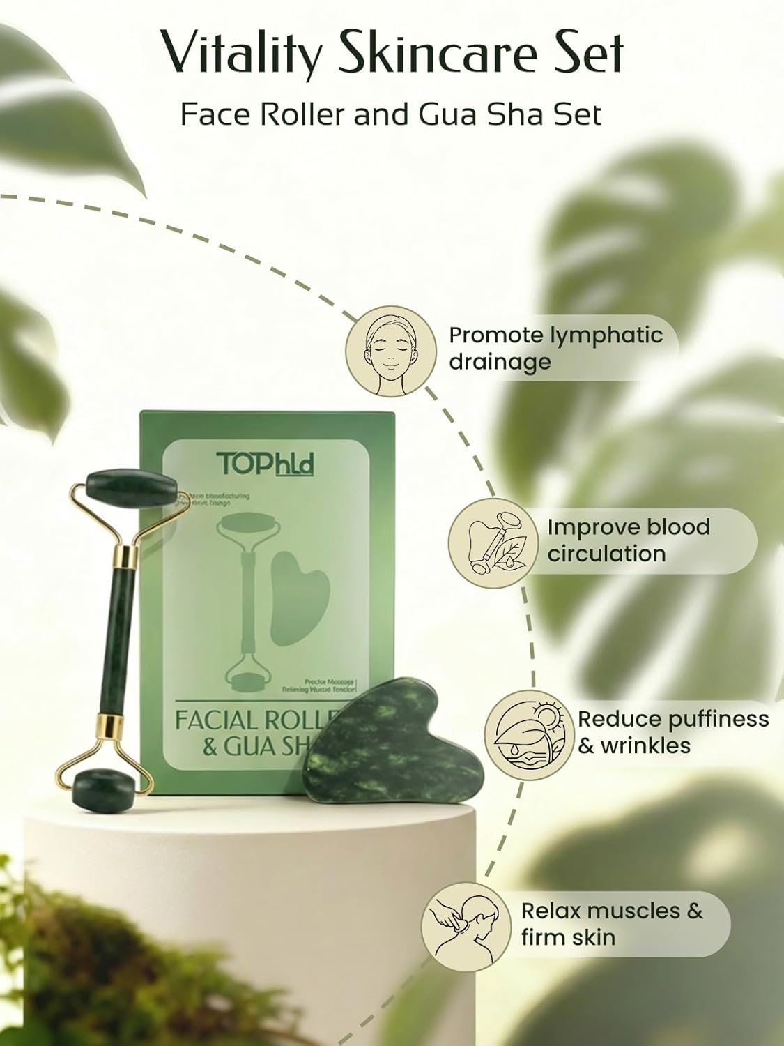 Face Roller & Gua Sha Facial Tools, Face Massager for Self Care, Jade Roller for face, Jawline Sculpting and Puffiness Reducing - Image 3