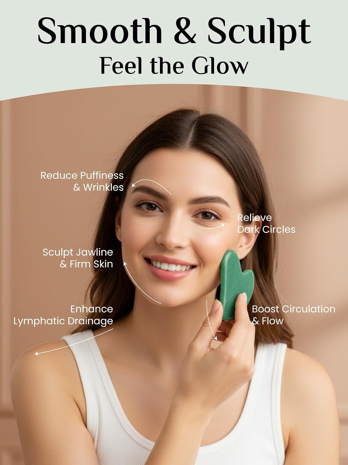 Rena Chris Gua Sha Facial Tools: Jade Stone Guasha Tool for Face Acupuncture Therapy, Facial Massager for Jawline Sculpting and Puffiness Reducing (Green) - Image 2