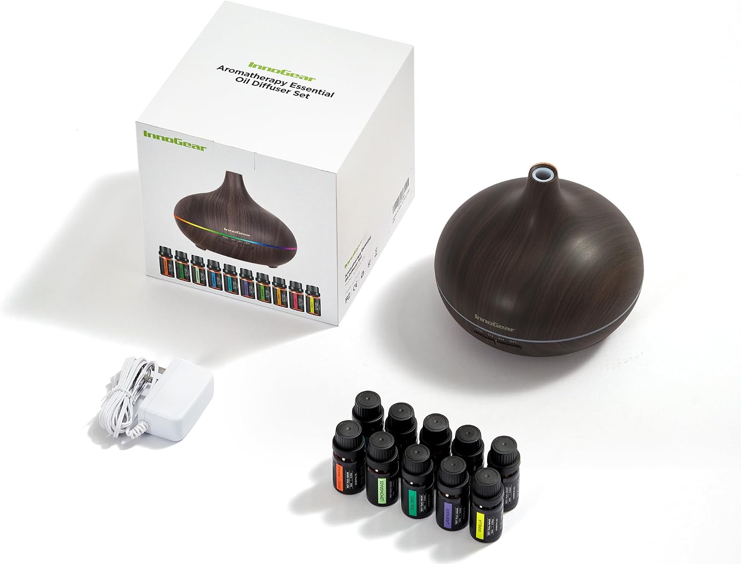 InnoGear 400ml Aromatherapy Essential Oil Diffuser 10 Oils Gift Set, Dark | Cool Mist Humidifier, Essential Oils, Ultrasonic, 4 Timers, Run up to 12hrs, Large Room, Home, Automatic Shut-Off, Quiet - Image 6
