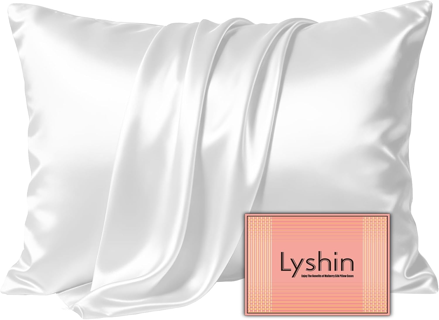 LYSHIN White Silk Pillow Cases Standard Size with Hidden Zipper | 19 Momme Mulberry Silk Pillowcase for Skin and Hair, Anti-Acne, Hypoallergenic, Cooling, Beauty Sleep, Gifts for Women