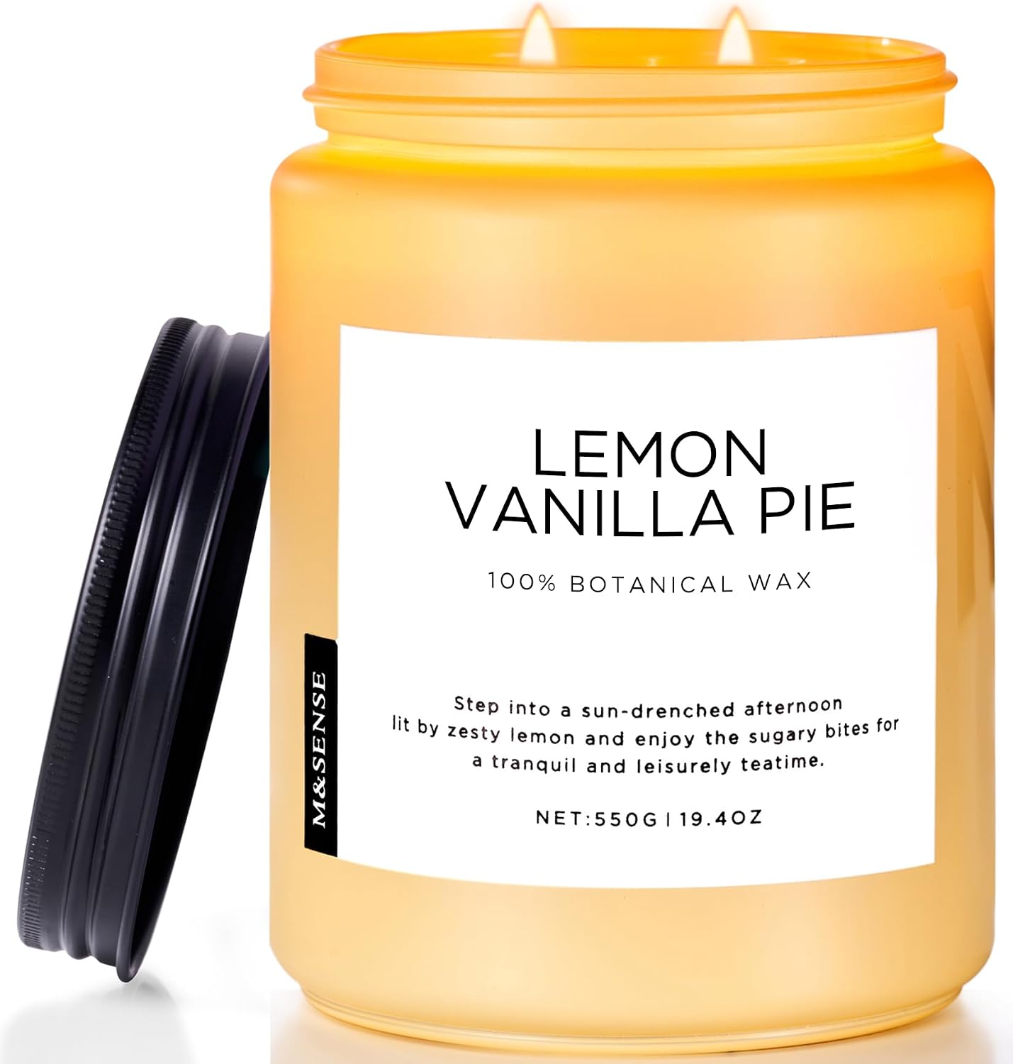 M&SENSE Lemon Vanilla Home Scented Candles, 19.4oz Natural Soy Wax, 110H | Large Long Lasting, Organic Non Toxic, Citrus Scent for Relaxation Odor Eliminating, Housewarming Fragrance for Men Women