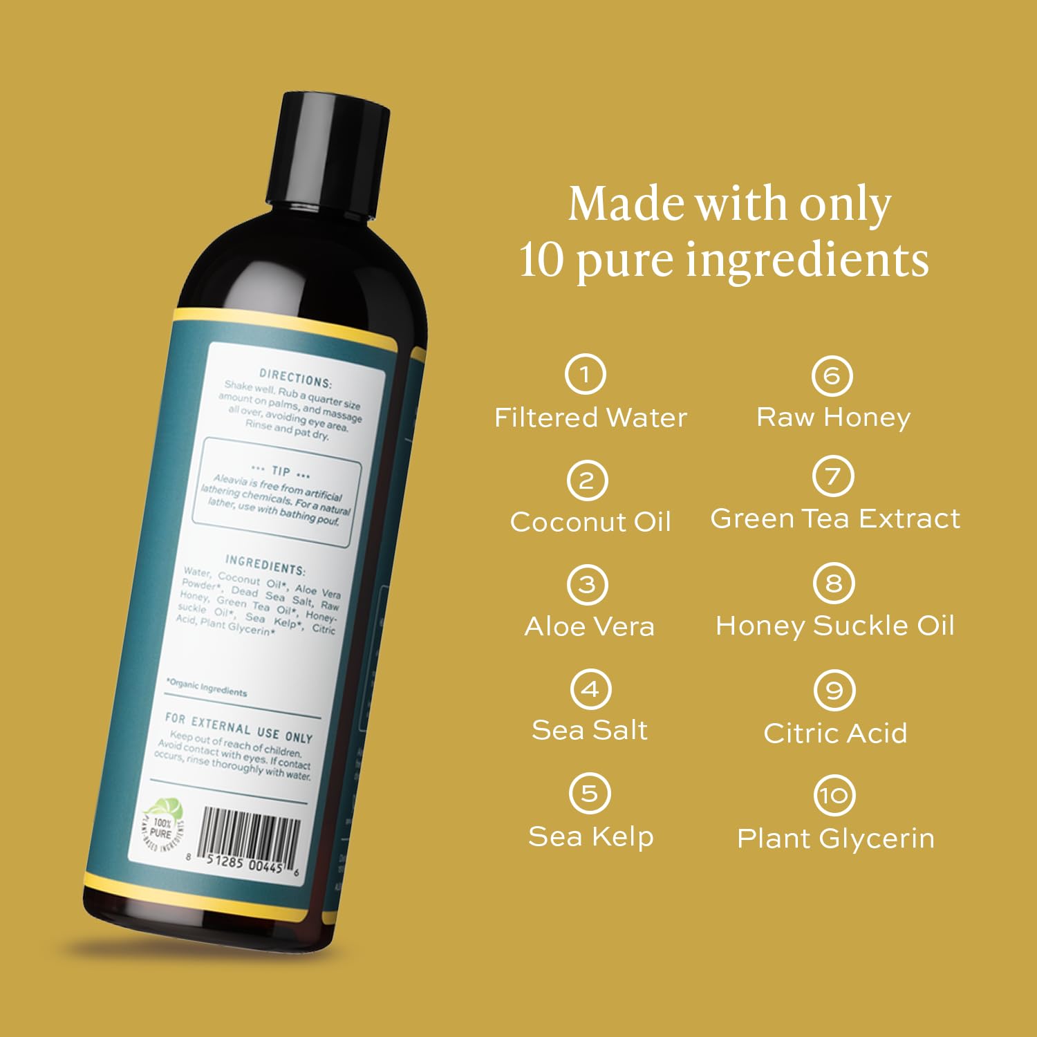 Aleavia Body Cleanse – Organic & All-Natural Prebiotic Body Wash with Raw Honey – Green Tea Honeysuckle Scent – 16 Oz. - Image 2