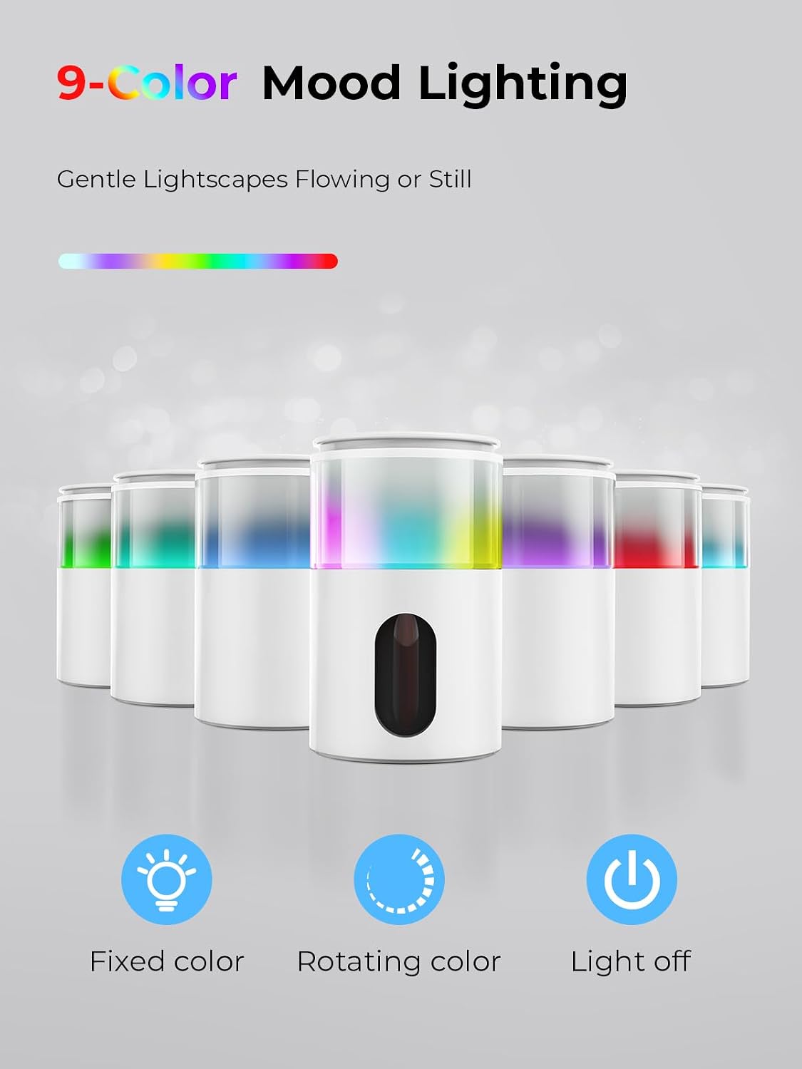 Waterless Essential Oil Diffuser: 𝟗-𝐂𝐨𝐥𝐨𝐫 𝐋𝐄𝐃 Snow White | Portable Scent Diffuser - No Water No Heat For Pure Aroma - 48H Battery 3 Mist Levels & 4 Timers for Car Office - Image 2