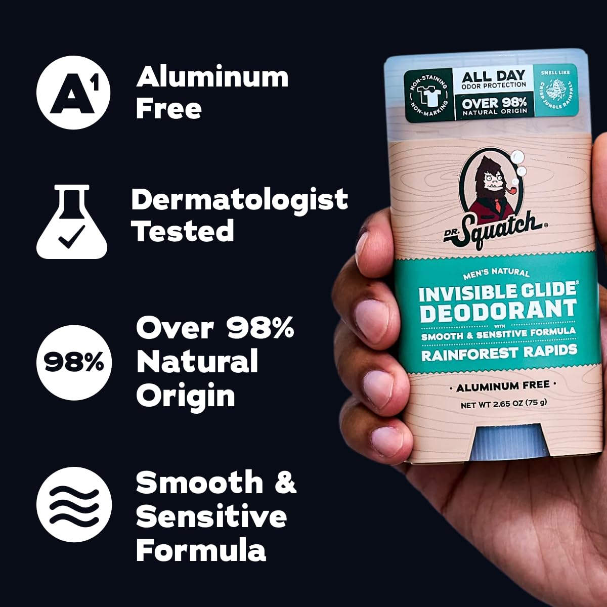 Dr. Squatch Invisible Glide Natural Men’s Deodorant – Smooth Glide, No Stains – Aluminum Free Deodorant Men – Safe for Sensitive Skin – Coconut Castaway + Rainforest Rapids, 2.65oz (2-Pack) - Image 5