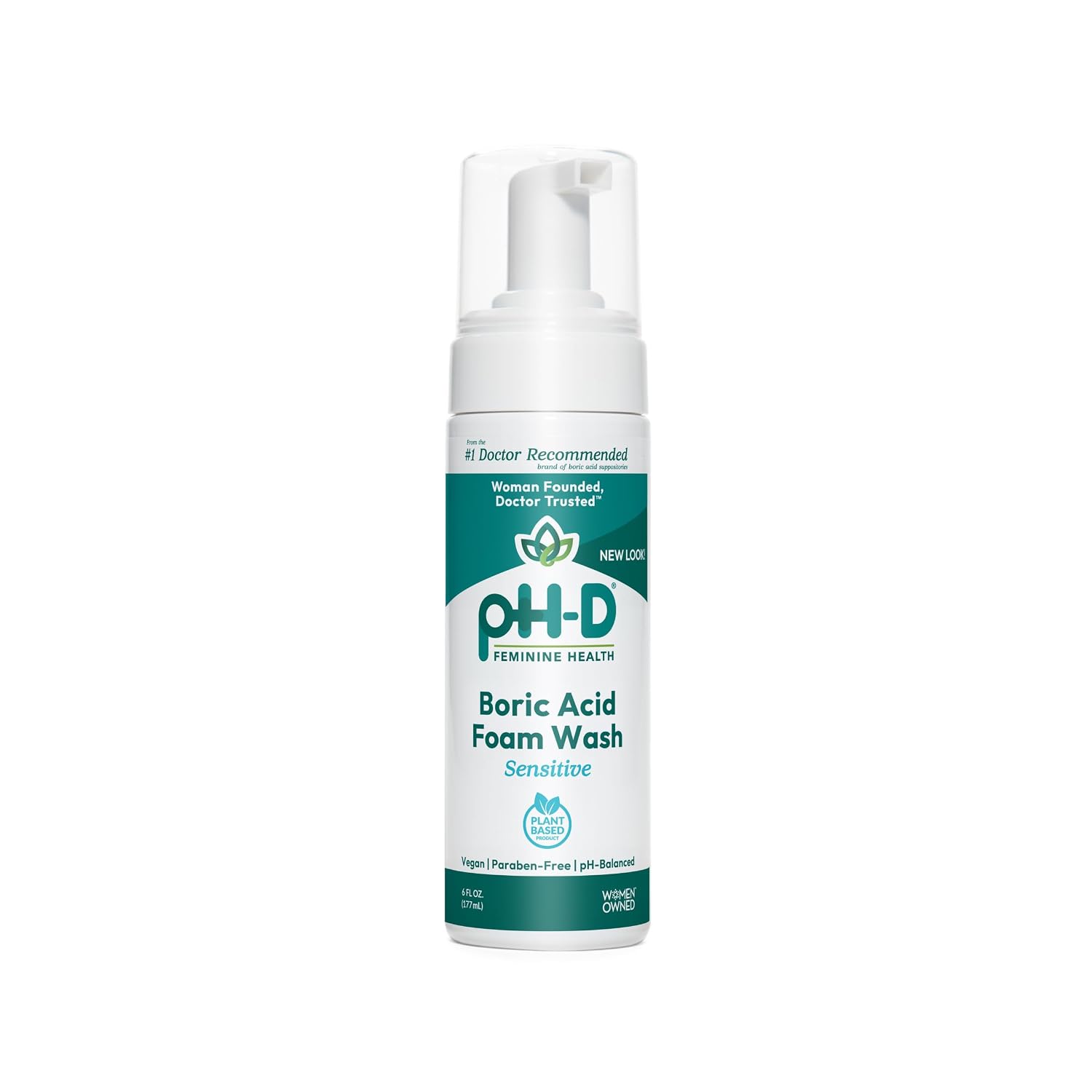 pH-D Feminine Health Boric Acid Foam Wash, Sensitive, 6 Fl Oz, Pack of 1 | Feminine Wash for Women, Intimate Wash, pH Balanced, No Added Parabens, Plant-Based