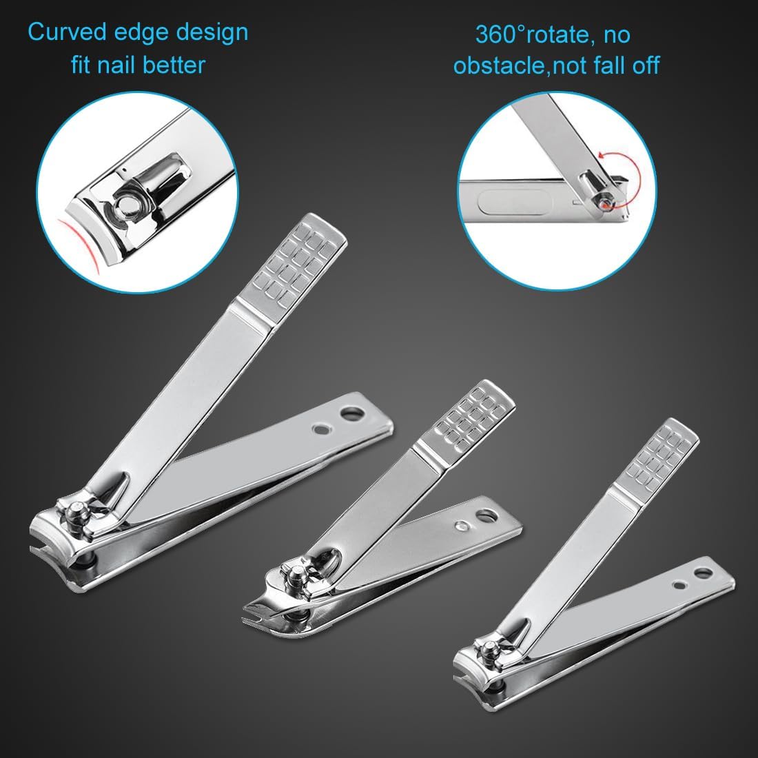 Yougai Manicure Set 18Pcs Stainless Steel Nail Clippers Set with Case Black | Professional Manicure Kit, Fingernail Toenail Cutters for Men & Women, Pedicure Kit Foot Care, Gift for Family & Friends - Image 9