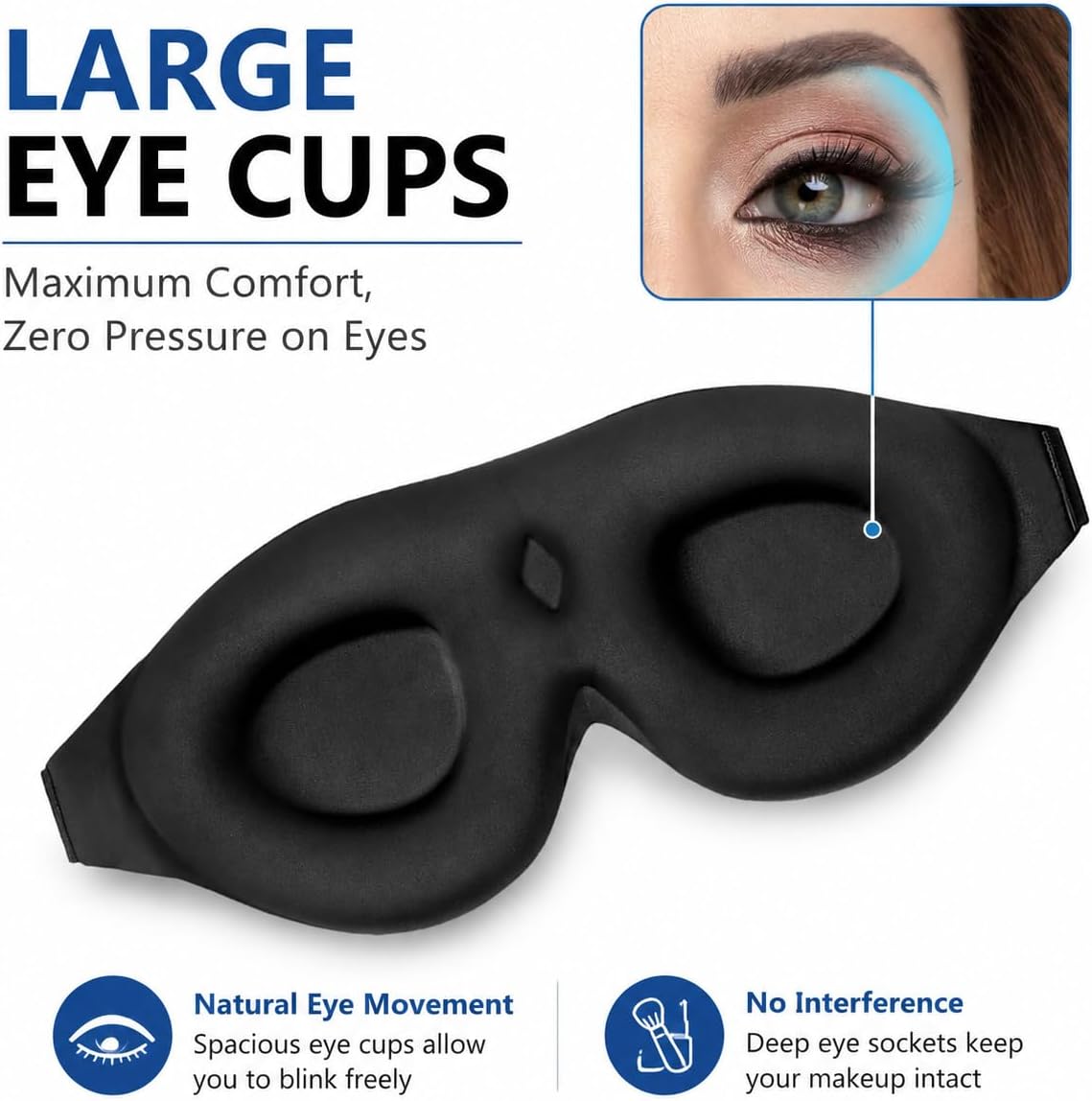 ALASKA BEAR Sleep Mask Memory Foam Contoured Eye Cups for Women and Men, Soft 3D Blackout Eye Mask for Sleeping No Pressure on Eyelids and Eyelashes Protection, Earplugs Set, Black - Image 3