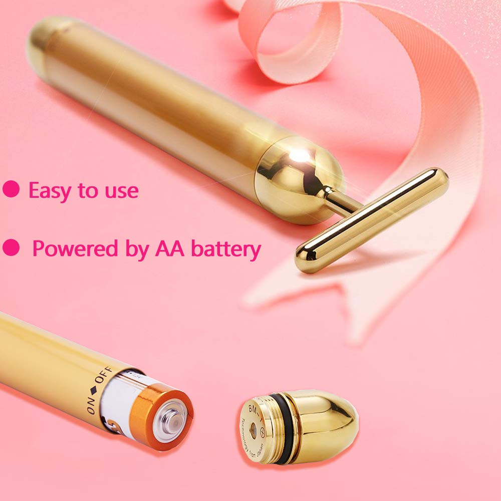 Face Massager Facial Roller Kit | Electric, Golden 3D V Type Facial Roller and T Shape Massager with Gentle Vibration, for Lymphatic Drainage Skincare Ritual - Image 6