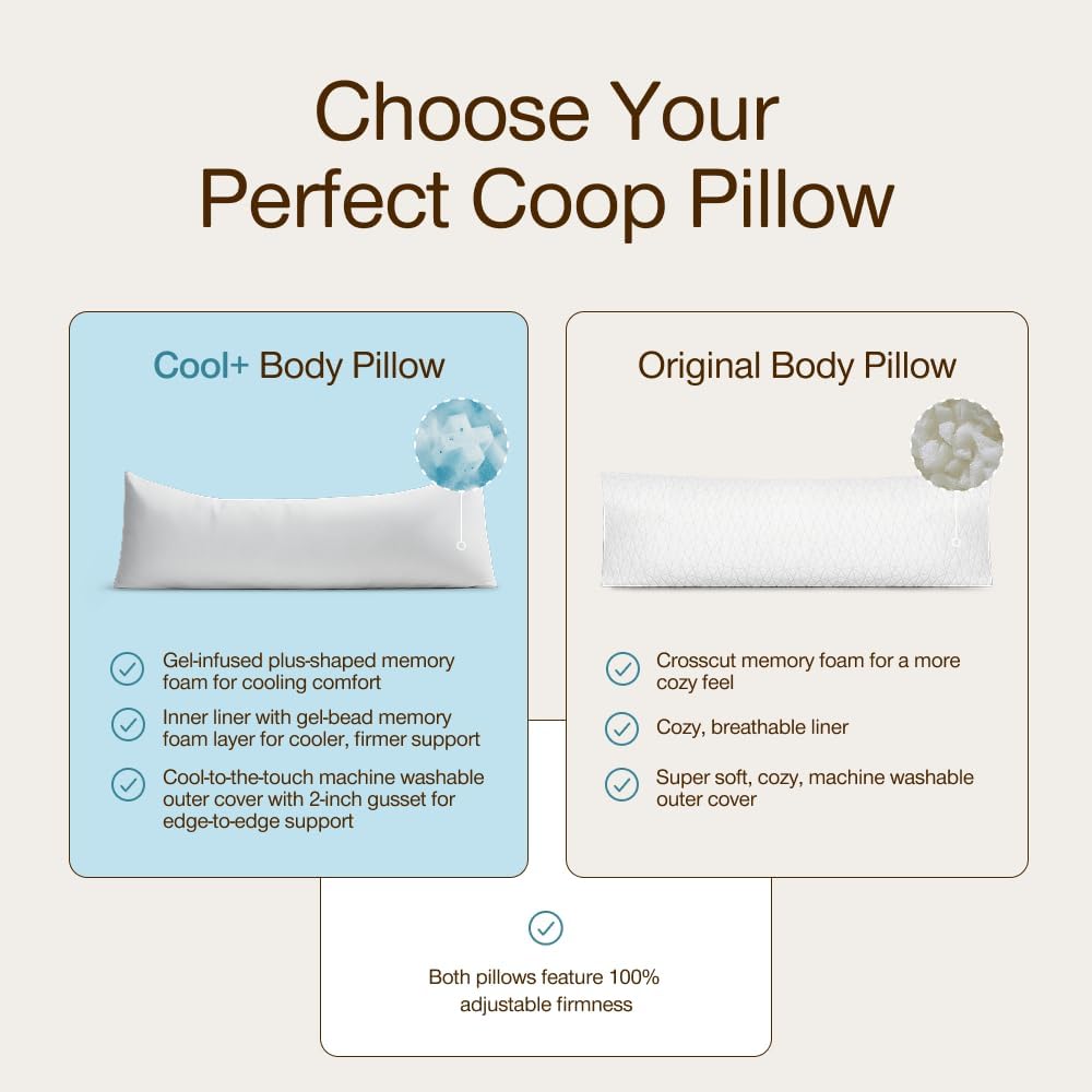 Coop Home Goods Original Adjustable Body Pillow, 20x54 Long Pillow for Back, Shoulder, Hip and Knee Support, Side Sleeper Body Pillows for Adults with Memory Foam & Washable Cover - Image 8