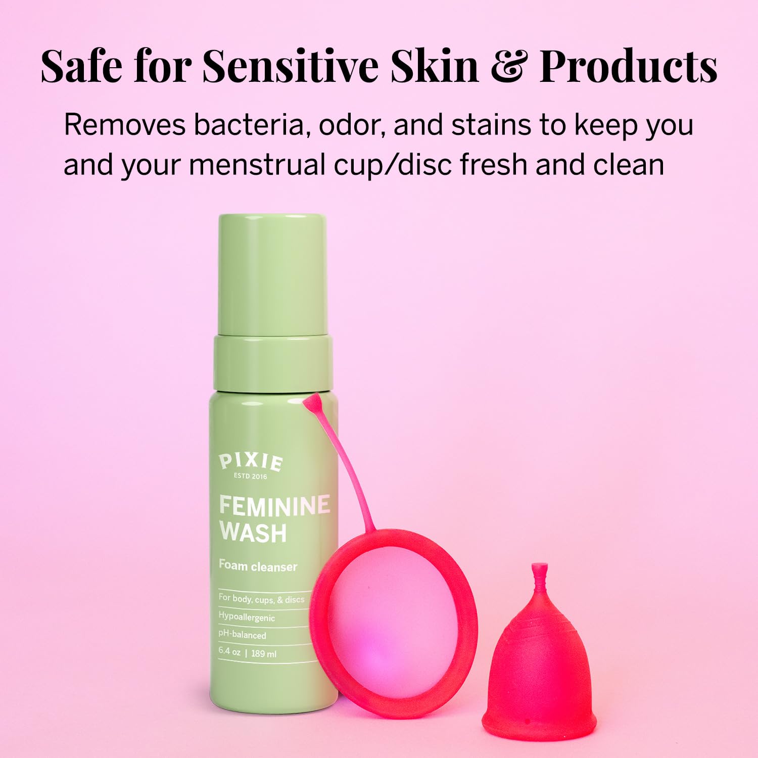 Pixie Foaming Feminine Wash - All Natural Plant-Based Ingredients - Ranked 1 On Gentle Cleaner for Intimate Care, Menstrual Cups and Discs - pH Balanced, Hypoallergenic, Fragrance-Free (6.4oz) - Image 6