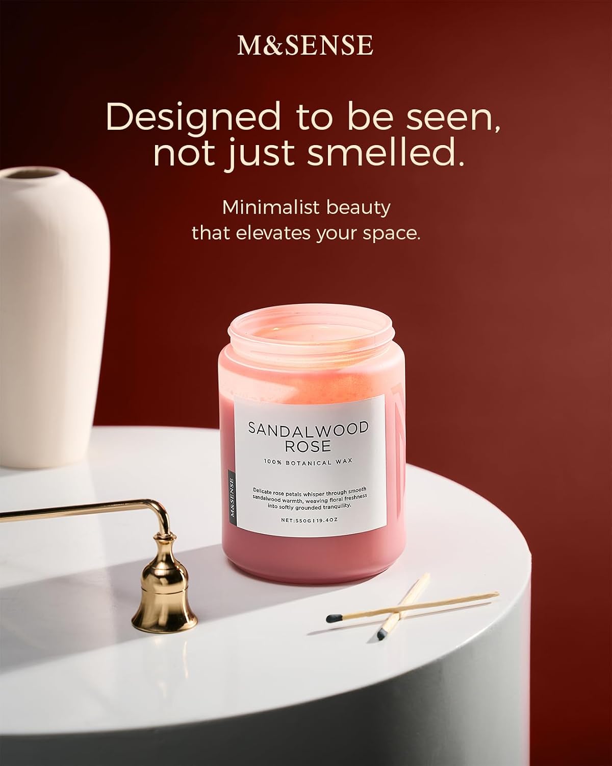 M&SENSE Sandalwood Rose Scented Candles for Home, 19.4oz 110 Hours Soy Wax | Clean Non Toxic, Long Lasting, Home Fragrance Slow Burn, Floral Scent Decorative Jar Candle for Women Men - Image 4