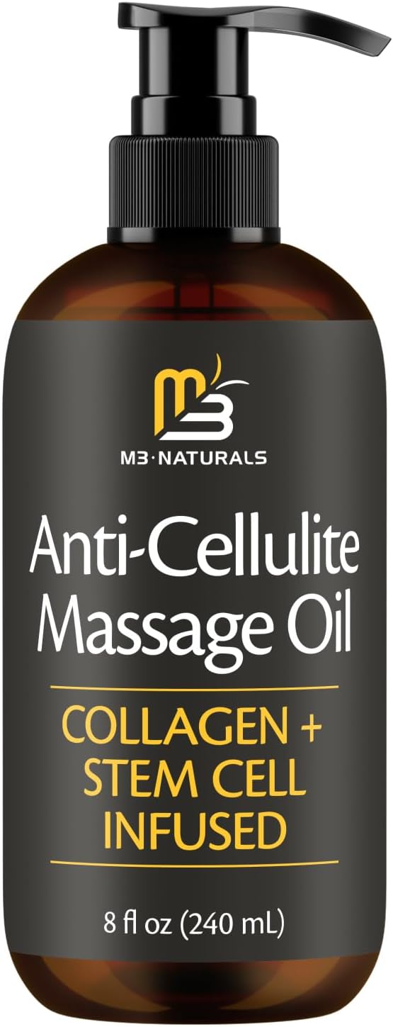 Firming Body Massage Oil with Collagen for Cellulite, 8 fl oz by M3 | With Stem Cell Extract, Helps Smooth Cellulite Appearance & Improve Skin Texture, Aromatherapy Body Oil for Legs & Full Body
