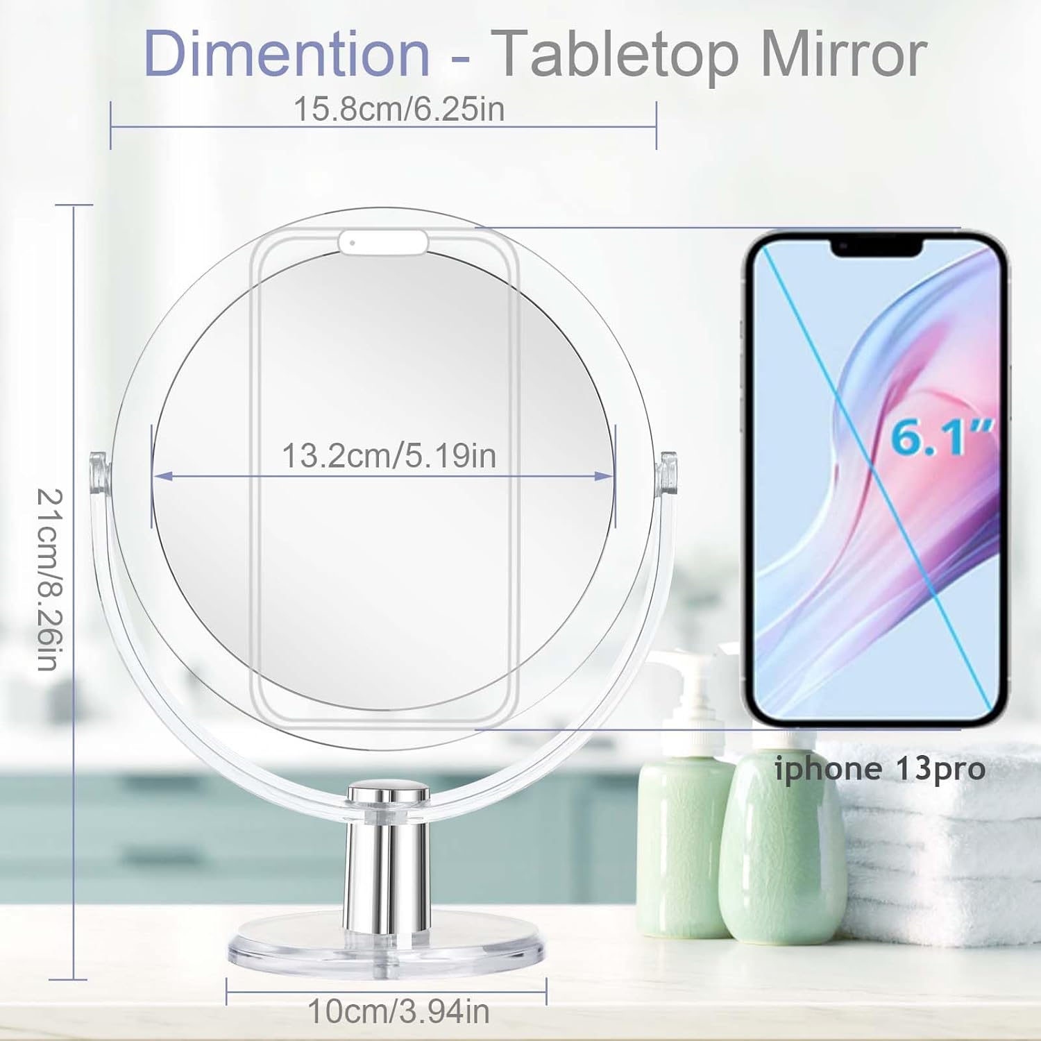 CLSEVXY Vanity Makeup Mirror with Stand, 1X/15X Magnification Double Sided 360 Degree Swivel, Portable Table Desk Counter top Magnifying Mirror, Tabletop Mirror for Bedroom or Dorm Room, 6.25 Inch - Image 6